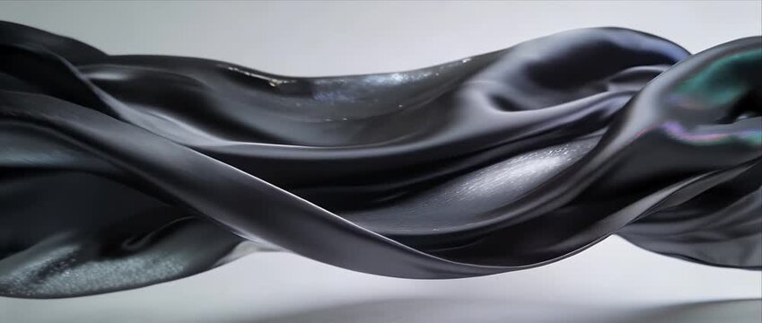 Black silk fabric metallic wave texture glossy abstract background luxury fluid motion shimmering smooth surface modern minimal design elegant flowing cloth futuristic art scene satin material