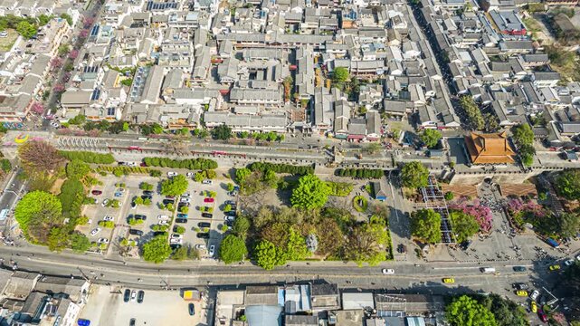 Aerial View of Historic Ancient City with Urban Architecture and Traffic