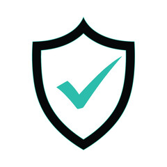 Shield Icon with Checkmark in Modern Simple Design with Green and Black Colors on White Background for Security Symbol