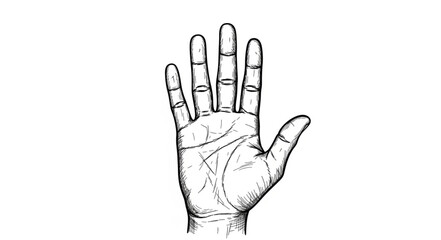 Detailed illustration of a human hand with visible lines and features, palm facing up. © wiwit