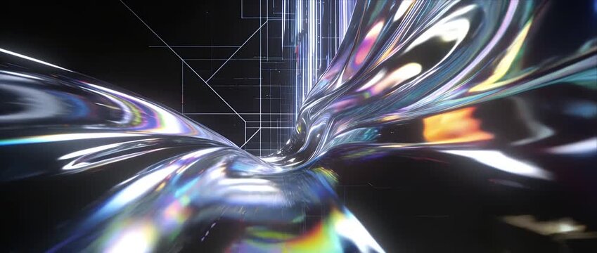 Iridescent liquid metal wave abstract fluid sci fi background digital art shimmer futuristic texture chrome holographic light neon glow cyber space motion flow futuristic holographic wave digital