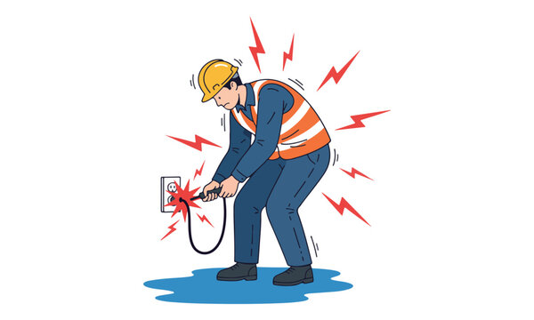 Worker Electric Shock Accident at Power Outlet with Water Hazard