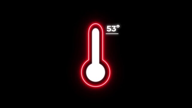 Glowing Red Thermometer with 53 Degrees Temperature Reading on Black Background heat