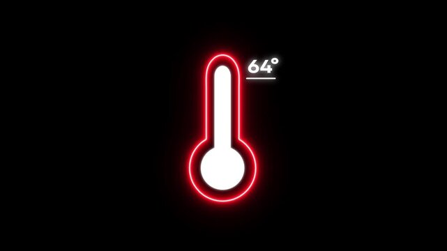 Glowing Red Thermometer with 64 Degrees Temperature Reading on Black Background red neon glowing weather