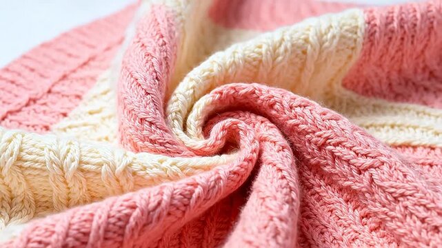 Closeup of knitted fabric with pink and cream colors