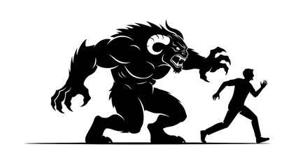 Fototapeta premium Man Running Away from Monster Silhouette Illustration