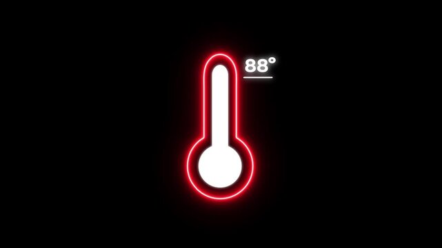 Glowing Red Thermometer with 88 Degrees Temperature Reading on Black Background heat weather climate