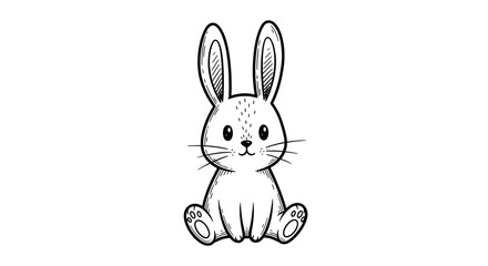 Fototapeta premium Adorable hand-drawn black and white illustration of a sitting baby bunny with a minimalist style, perfect for children's designs or simple animal motifs and playful graphics
