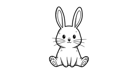Fototapeta premium Charming and simple hand-drawn fluffy bunny illustration, perfect for children's designs, playful greeting cards, or whimsical digital art projects requiring a cute animal character