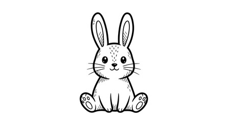 Obraz premium Charming hand-drawn bunny icon. Sweet monochromatic line art illustration of an adorable fluffy rabbit, perfect for whimsical designs, children's themes, and cute animal graphics projects