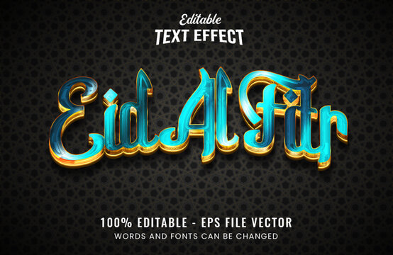 Eid Al-Fitr Gold and Blue 3D Text Effect with Islamic Pattern