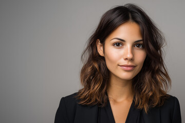 Naklejka premium Job. young Hispanic business woman looking at camera, modern corporate headshot portrait. 