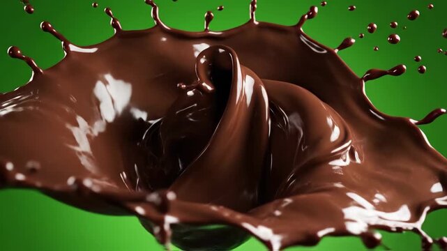 Slow motion chocolate syrup splash in vibrant green liquid 4k cinematic footage