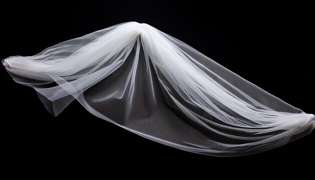 wedding white bridal veil on black background isolated
