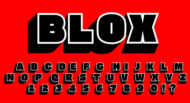 Blox Bold 3D Font - Black Blocky Alphabet with White Outline