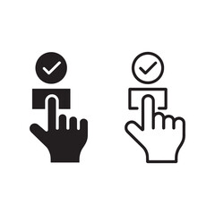 Obraz premium Hands tapping verified symbols on screens for access approval