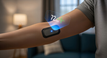 Wearable Heart Rate Monitor on Arm Displays Live BPM and ECG Data Holographically