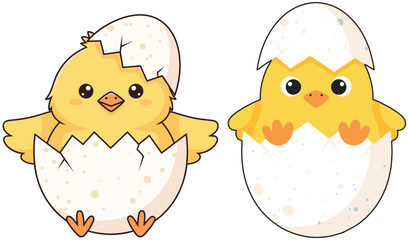 Cute Chicks Hatching from Eggs, Cartoon Style © Arsyadia