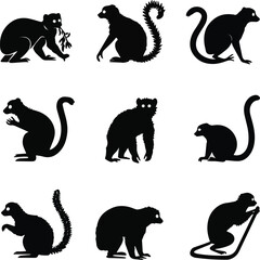 Create a sets of lemur silhouette vector art with white background © MdMasud