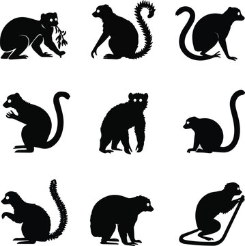 Create a sets of lemur silhouette vector art with white background