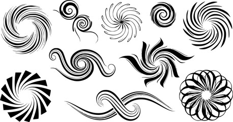 Fototapeta premium Black spiral and swirl vector abstract graphic elements 