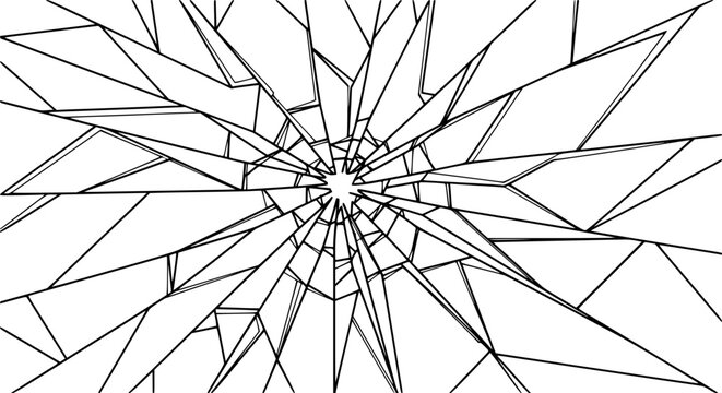Vector illustration of broken glass with radiating cracks in an abstract design
