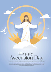 An illustration celebrating ascension day with jesus ascending to heaven amidst clouds and sun rays