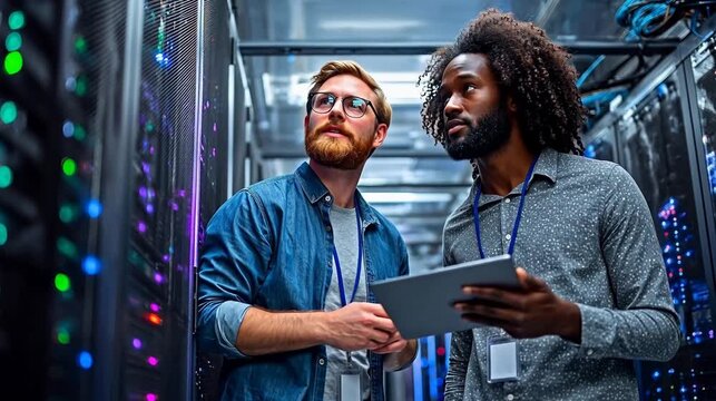Two men in a server room