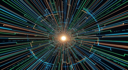 Obraz premium An image of black hole with green and blue lights in the.