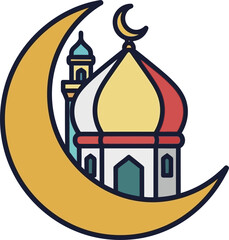 Mosque Dome Silhouette Framed By Crescent Moon