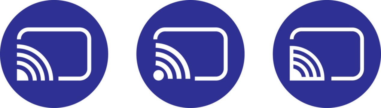 cast, screenshot icon set. smart device interfaces. rectangle with wireless signal