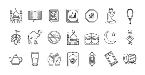 Ramadan Kareem Line Icon Set.
