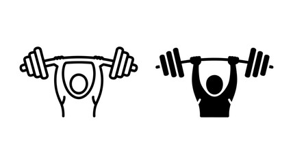 Obraz premium A strong person performing an overhead weightlifting exercise with a barbell in two distinct icon styles.
