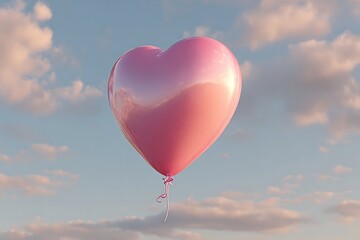 Obraz premium Shiny pink heart shaped inflatable object floats against a partly cloudy blue sky