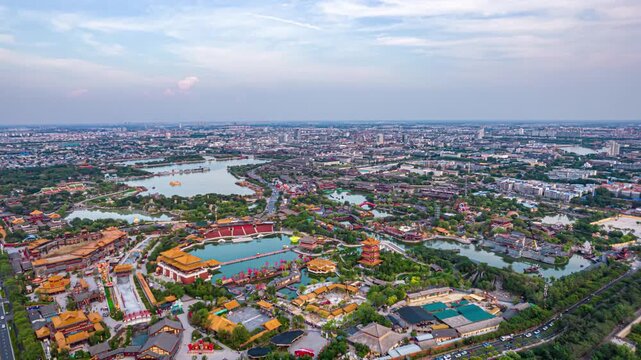 Kaifeng Imperial Palace Aerial View with Waterways and Traditional Architecture