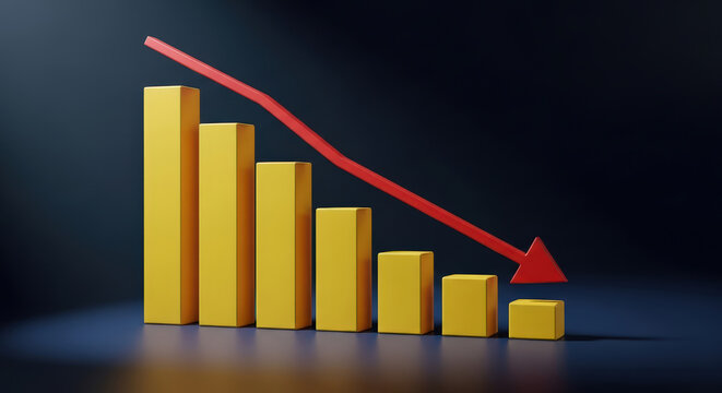 Bar Chart with Falling Red Arrow on Dark Background Economic Downturn Recession Crisis Investment Loss Financial Failure Business Decline