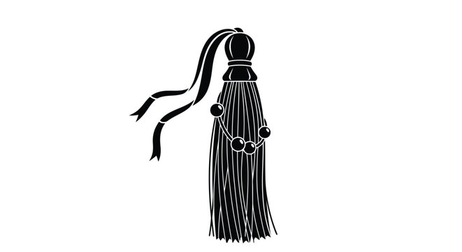 Black and white illustration of a decorative tassel with beads