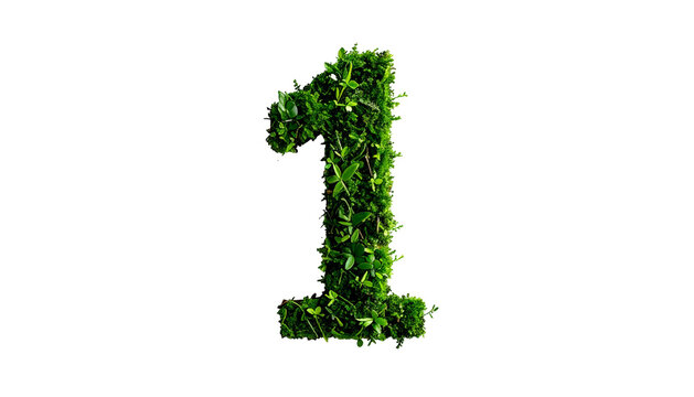 A green, leafy numeral "1" floats against a stark black background