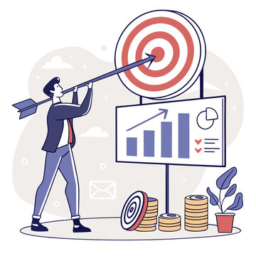 Businessman aims arrow at financial target.