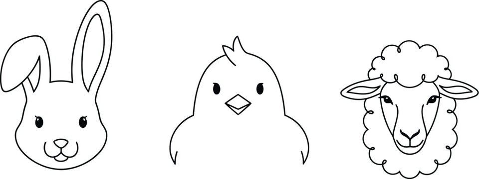 Adorable cartoon rabbit bird and sheep illustration for kids and nursery