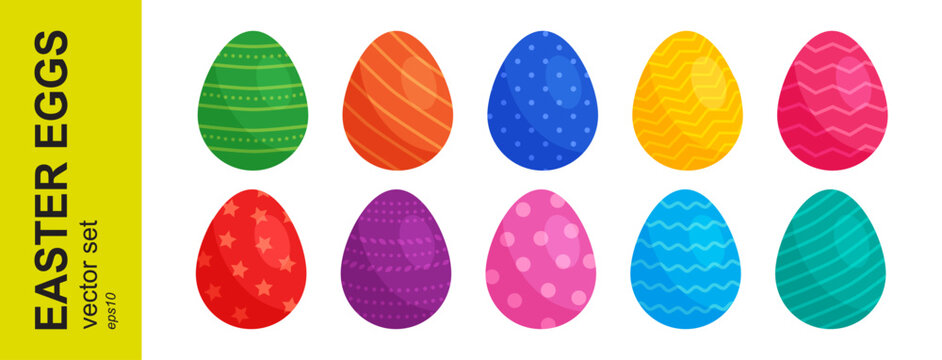 Easter egg cartoon icon, Cute character colorful ornate, funny spring pattern. Season holiday chicken eggs, Painted religious set isolated on white background. Celebration vector illustration