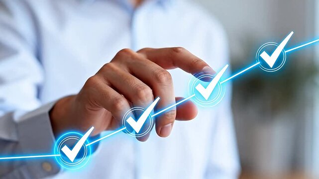 Hand interacting with digital checkmarks