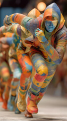 カラフルなペイントを施したマネキンの躍動のイメージ