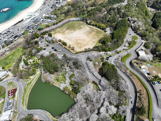 愛媛県伊予市　ふたみ潮風ふれあい公園上空からの風景