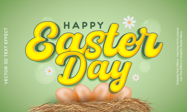 Happy easter day 3d editable text effect on green background