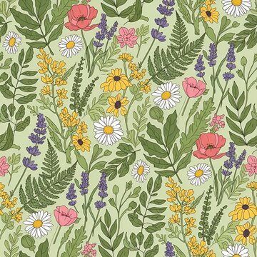 Seamless Botanical Wildflower Pattern for Modern Floral Texture