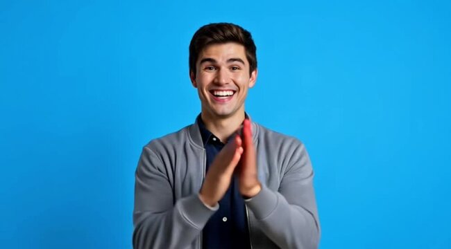 Man Celebrating Success with Money Falling.
