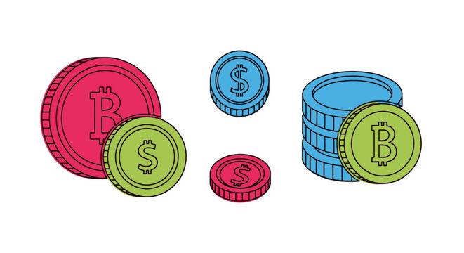 Neon Coin Line art dynamic abstract style vector