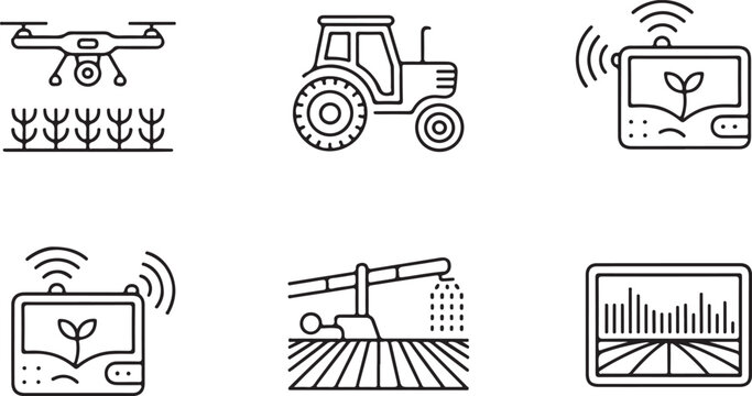 agriculture agri tech icons data analytics drone tractor