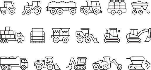 tractor glyph pack agricultural equipment construction vehicle icons © AIcon Star
